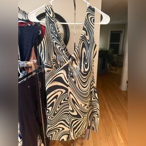 Brave Soul Dark Green and Cream Swirl Mini Dress